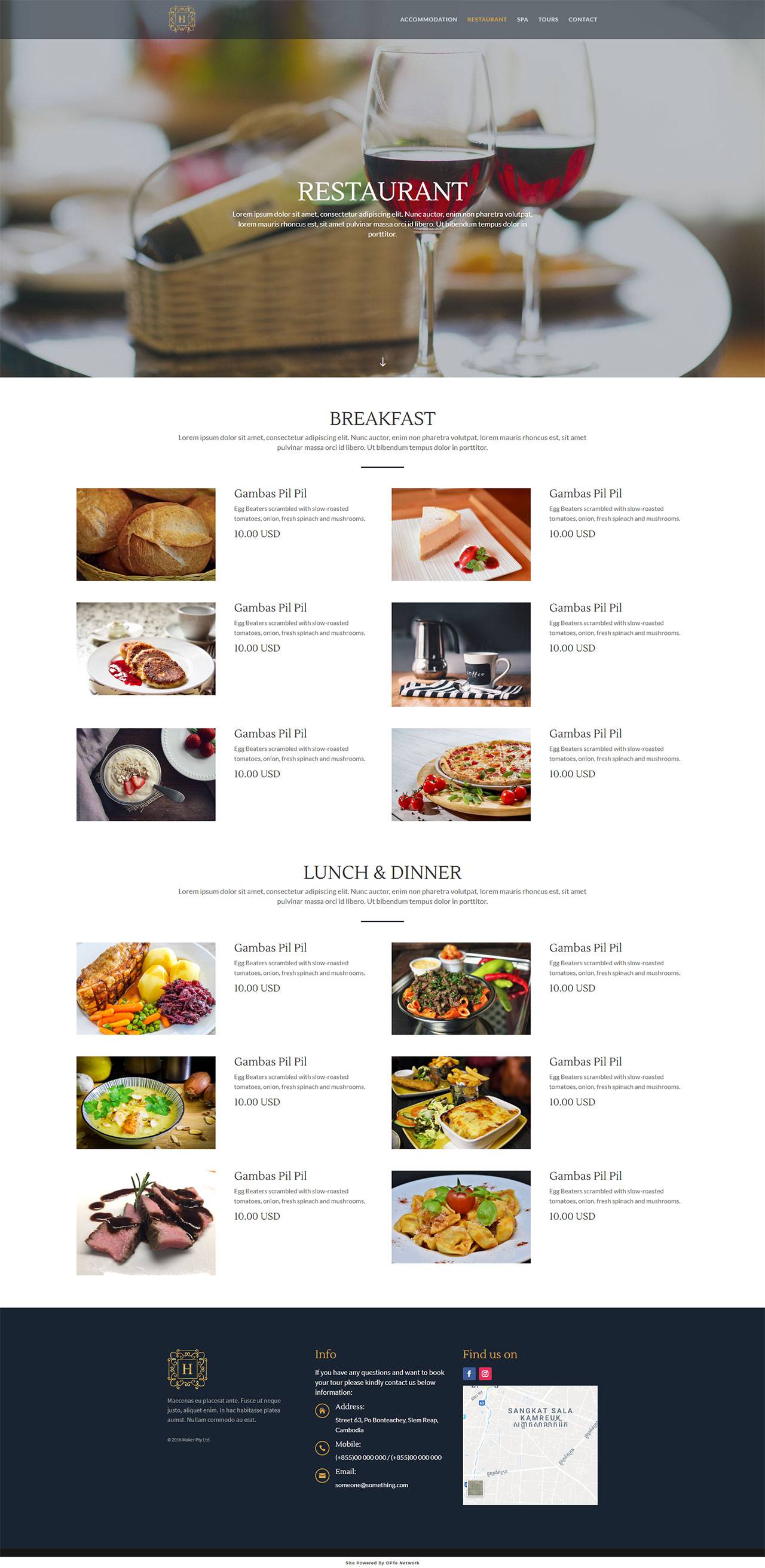 elegant Hotel Layout Restaurant page