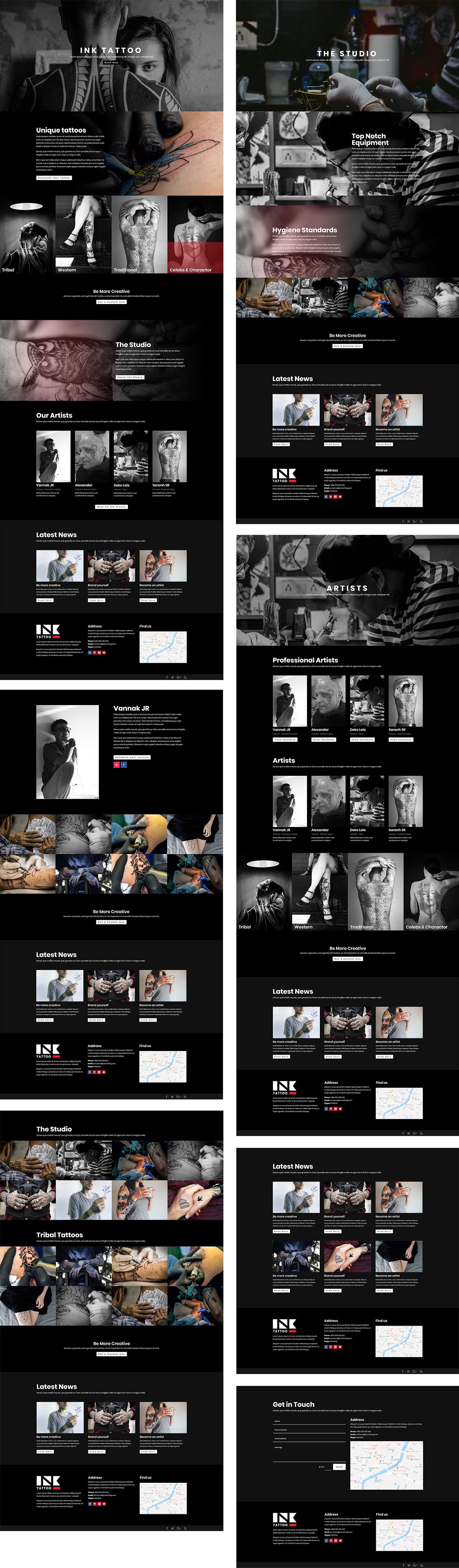 All Ink Tattoo Divi Layout Page Screenshots